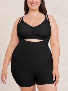 Shapermint Essentials Open Bust Bodysuit Shaper Short Black